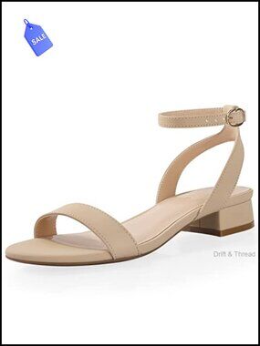 Women's Open Toe Low Block Heel Sandals Adjustable Ankle Strap Buckle
